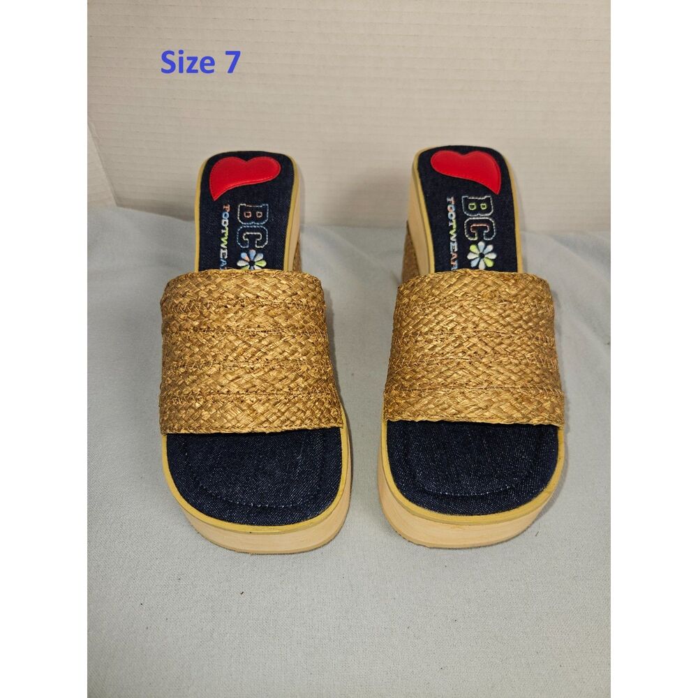 BC Footwear Platform Raffia Wedge Mules Y2K Retro Sandals Size 7